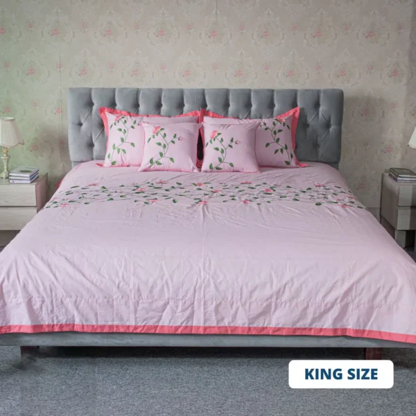 Baby Pink Embroidery Bed Sheet (5pcs Set)1