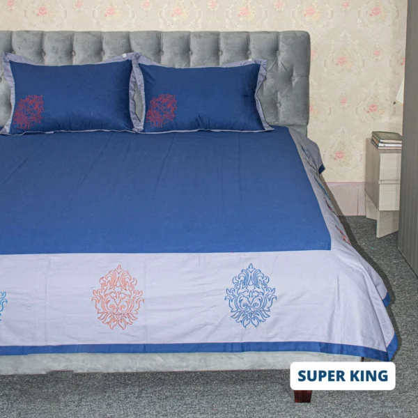 Blue Field Embroidery Bedsheet (3)