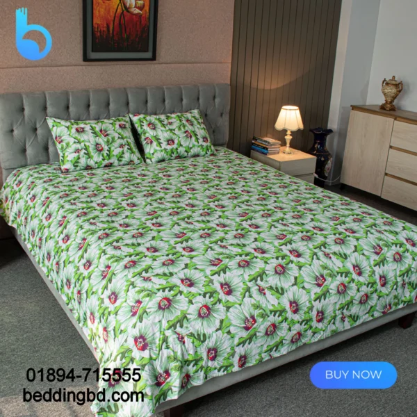 China Rose Print Bed Sheet – Green (10)