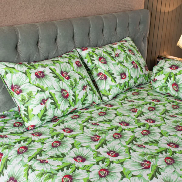 China Rose Print Bed Sheet – Green (3)