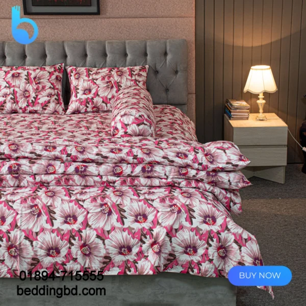 China Rose Print – Pink Comforter Bedding Set (5Pcs) (3)