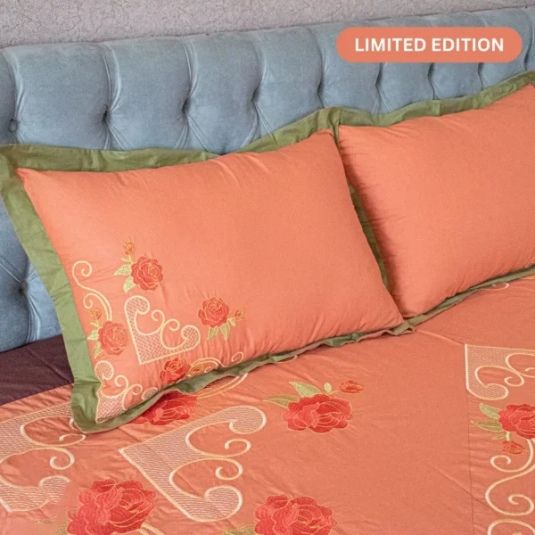 Orange Sunrise Embroidery Bed Sheet