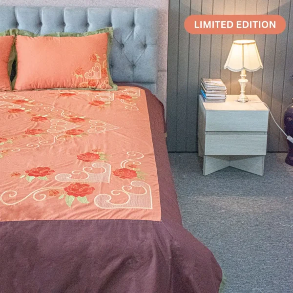 Orange Sunrise Embroidery Bed Sheet (4)