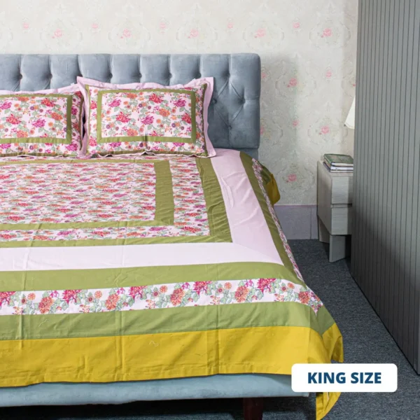 Pink & Green Designer Bedsheet