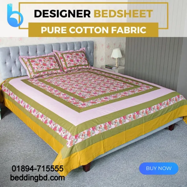 Pink & Green Designer Bedsheet