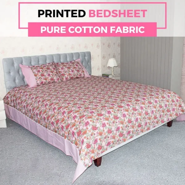 Pink & Green Flower Print Bedsheet (4)