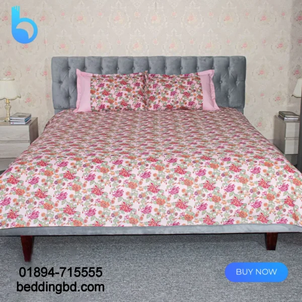 Pink & Green Flower Print Bedsheet