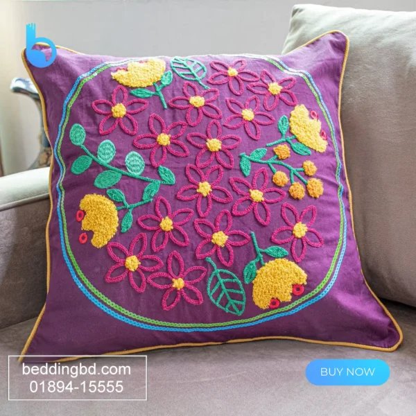 Purple Embroidery Cushion Cover