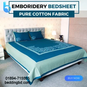 Sea Blue Embroidery Bedsheet