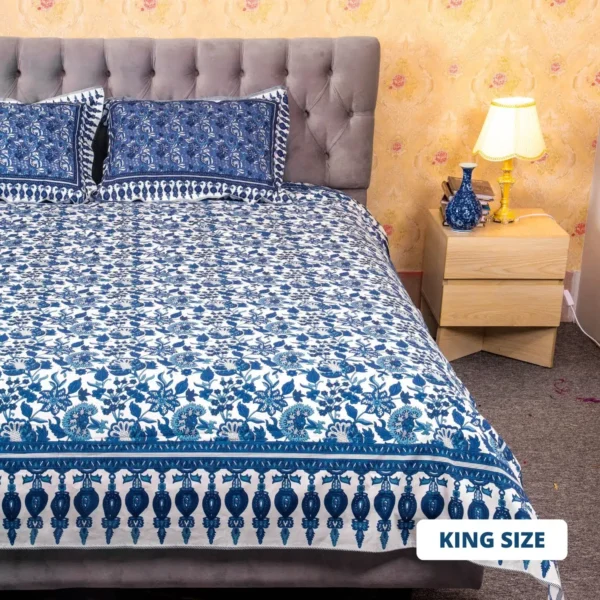 White Blue Print Bed Sheet (2)