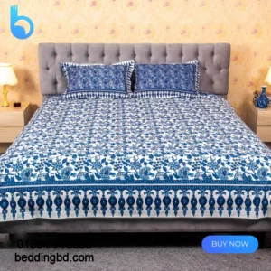 White Blue Print Bed Sheet