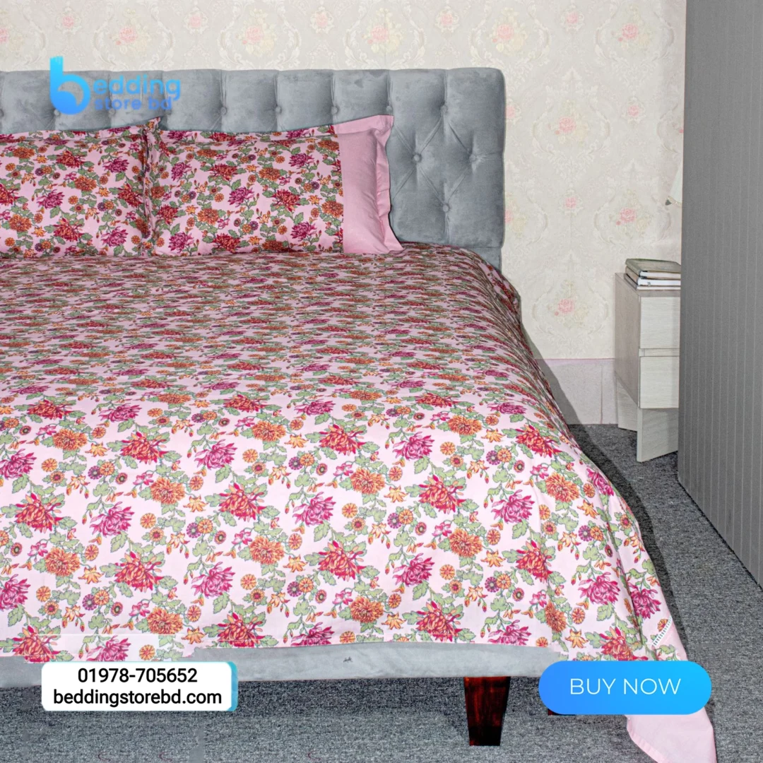 Pink & Green Flower Print Bedsheet