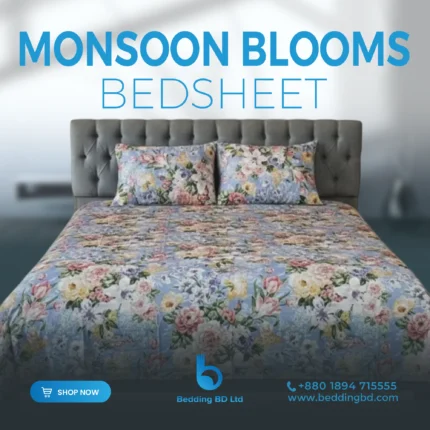 Monsoon Blooms Bedsheet- Heather Blue