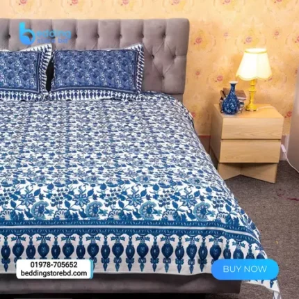 White Blue Print Bed Sheet