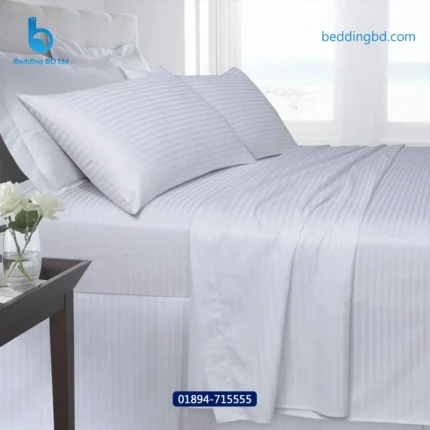 White Stripe Bedsheet Deluxe - Deluxe white stripe bedsheet with hotel-style premium finish
