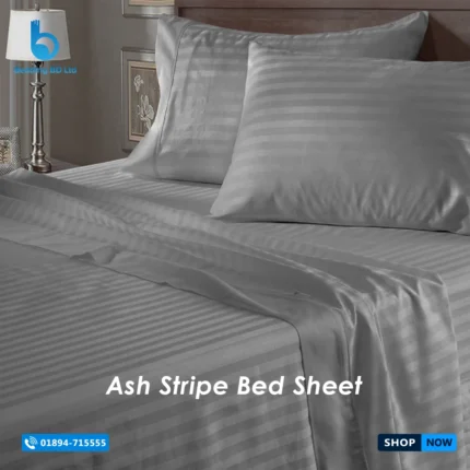 Ash striped bed sheet with deep pockets and fade-resistant grey pinstripe pattern for a modern bedroom look.