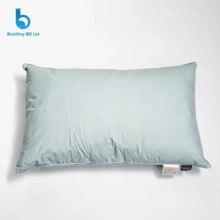 A light blue goose down pillow featuring soft fabric wrinkling