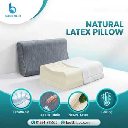 Orthopedic natural latex pillow showing the ergonomic high-contour curve for neck pain relief.