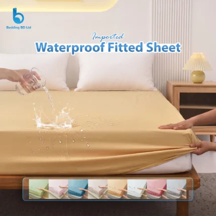 A close-up shot of an imported waterproof fitted sheet snugly wrapping around the corner of a deep-pocket mattress.
