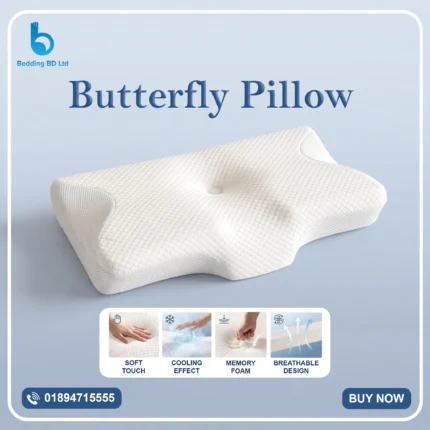 Ergonomic white Butterfly Pillow - Imported with contoured neck cavity and side armrests.