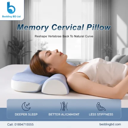 Ergonomic memory cervical pillow with contoured neck support curve.